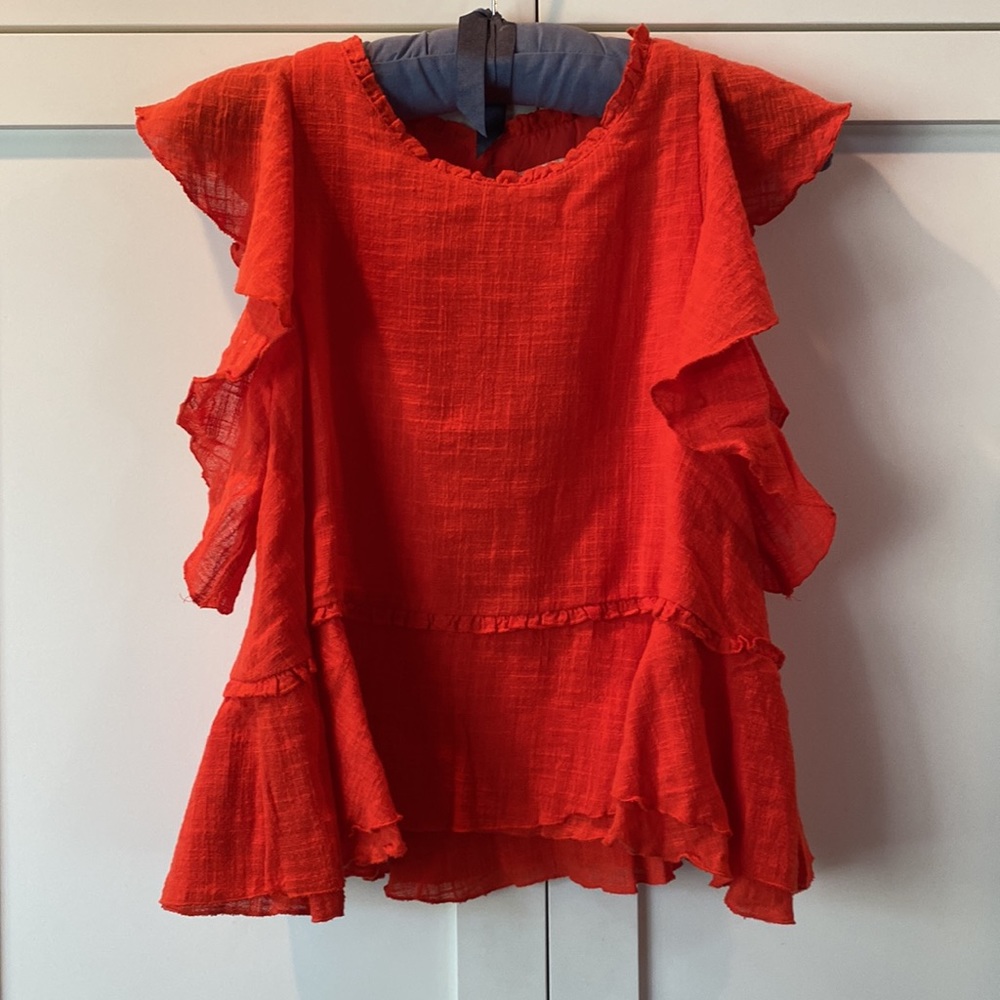 Anthropologie Maeve sleeveless ruffle cropped blouse